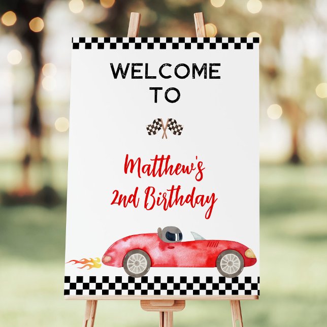 Modern Red Race Car Birthday Welcome Foam Board (Creator Uploaded)