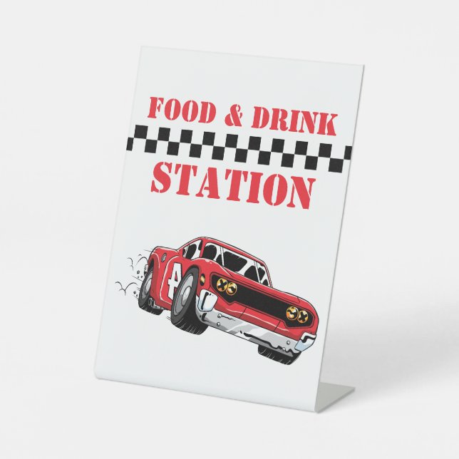 Modern Red Race Car Boy Birthday Custom Sign (Front)