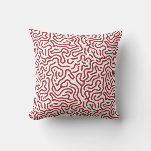 Modern Red Reaction Diffusion Organic Abstract Pat Throw Pillow (Front)