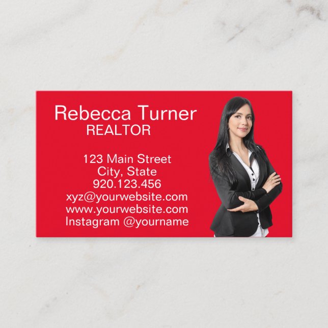 Modern Red Realtor Real Estate Agent Photo  Business Card (Front)