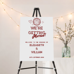 Modern Red Retro Disco Groovy Wedding Welcome Sign