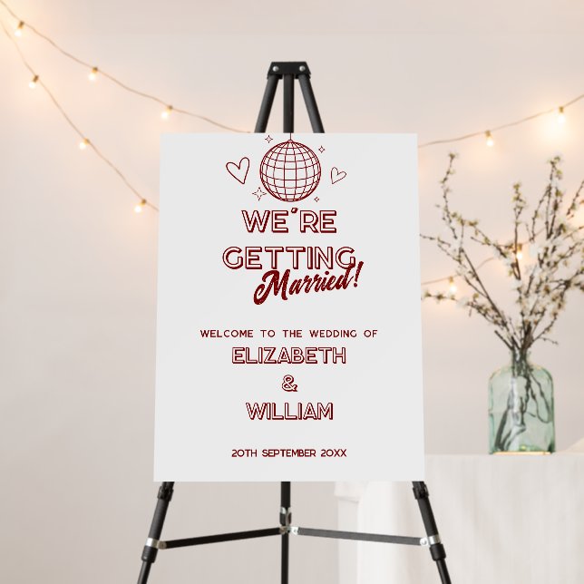 Modern Red Retro Disco Groovy Wedding Welcome Sign (In Situ (Stand))