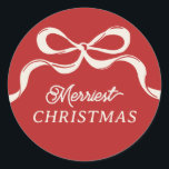 Modern Red Retro Trendy Christmas Bows Holiday  Classic Round Sticker<br><div class="desc">***this design is part of a matching collection*** _______________________ this design template is fully editable / customizable by you the customer - click personalize further button if you wish to move, add, delete, or make significant changes to the design _______________________ *if you have any DESIGN questions or need more designs...</div>
