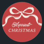Modern Red Retro Trendy Christmas Bows Holiday  Classic Round Sticker<br><div class="desc">***this design is part of a matching collection*** _______________________ this design template is fully editable / customizable by you the customer - click personalize further button if you wish to move, add, delete, or make significant changes to the design _______________________ *if you have any DESIGN questions or need more designs...</div>