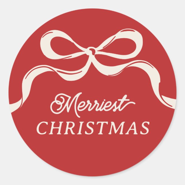 Modern Red Retro Trendy Christmas Bows Holiday  Classic Round Sticker (Front)