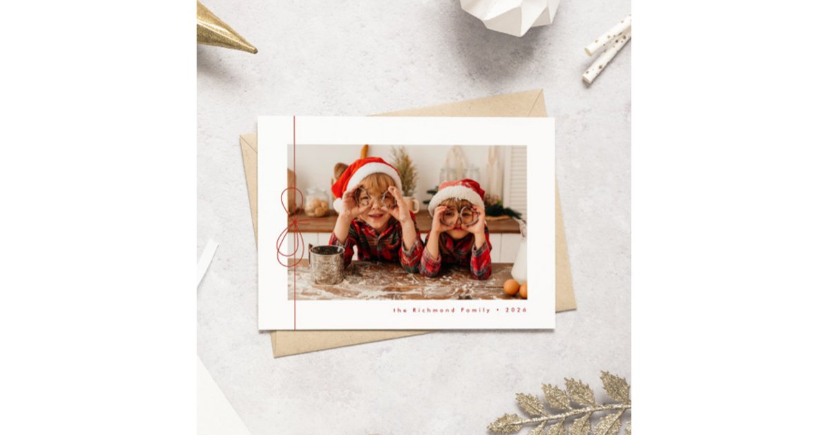 Modern Red Ribbon Christmas Photo Holiday Card | Zazzle
