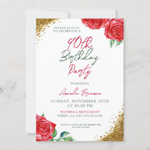 Modern Red Rose 90th Birthday Invitation