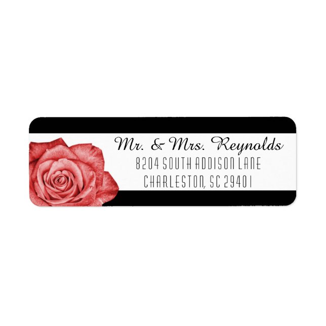 Modern Red Rose Black & White Striped Custom Label (Front)