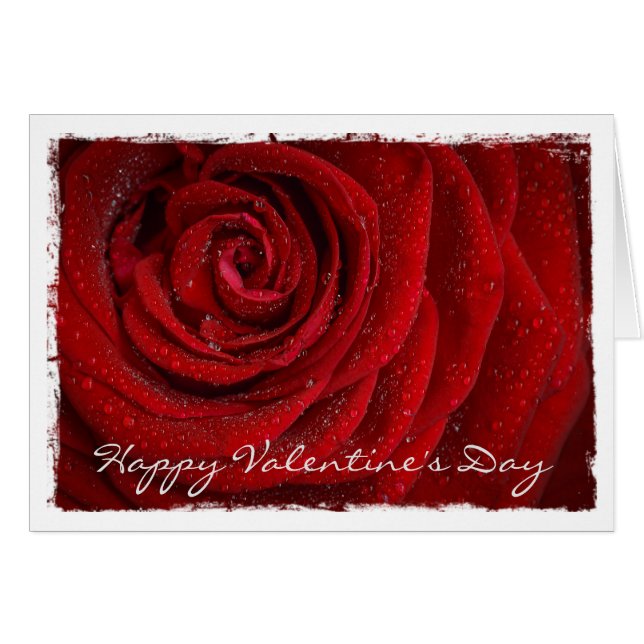 Modern Red Rose Custom Text Greeting Card (Front Horizontal)