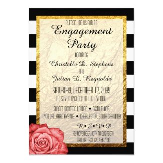 Modern Red Rose Faux Gold Foil Engagement Party Card