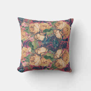 Modern Red Rose Floral Botanical Boho Throw Pillow