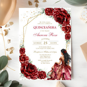 Modern Red Rose Floral Quinceanera Invitation
