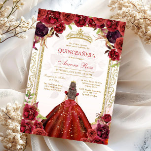 Modern Red Rose Floral Quinceanera Invitation