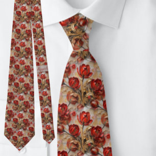 Modern Red Rose Flowers Elegant Neck Tie