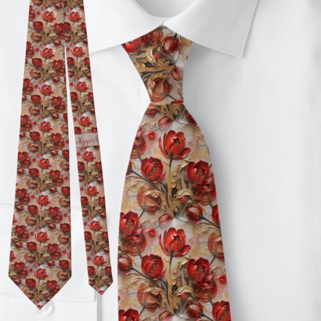 Modern Red Rose Flowers Elegant Neck Tie (Creator Uploaded)