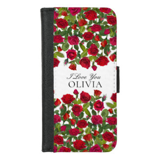 Modern Red Rose Minimalist Name I Love You iPhone 8/7 Wallet Case