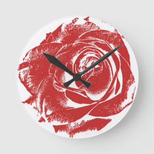 Modern Red Rose Stamp Round Clock