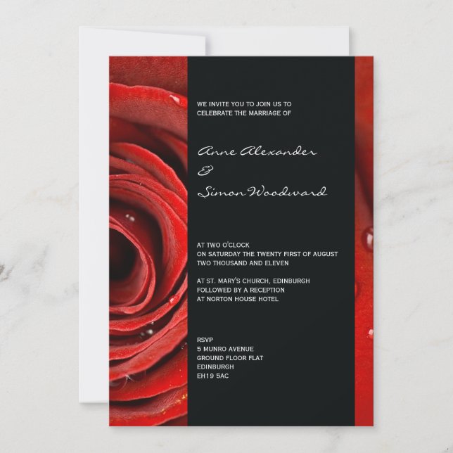 Modern Red Rose Wedding Invitation 5 by 7 (Front)
