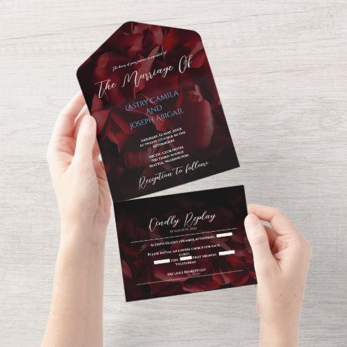 Modern Red Roses All in One Wedding Invite