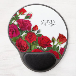 Modern Red Roses Garden Minimalist I Love Name Gel Mouse Pad