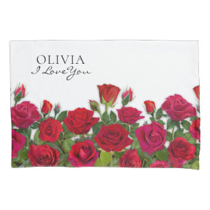 Modern Red Roses Garden Minimalist I Love Name Pillow Case