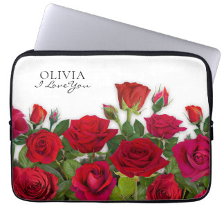 Modern Red Roses Garden Minimalist Name Laptop Sleeve