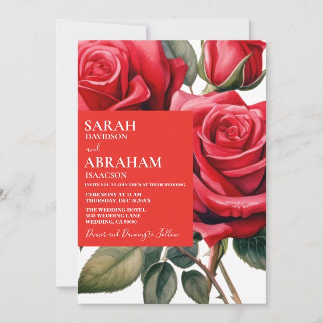 Modern Red Roses Wedding Invitation (Front)