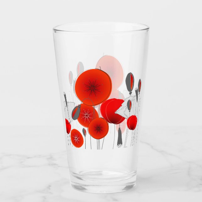 Modern Red Round Poppies Glass (Front)