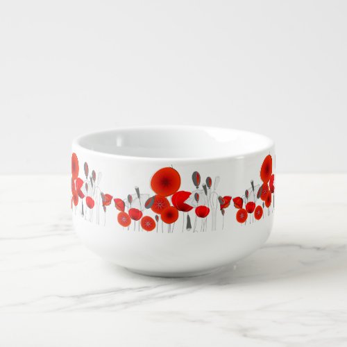 Modern Red Round Poppies Soup Mug