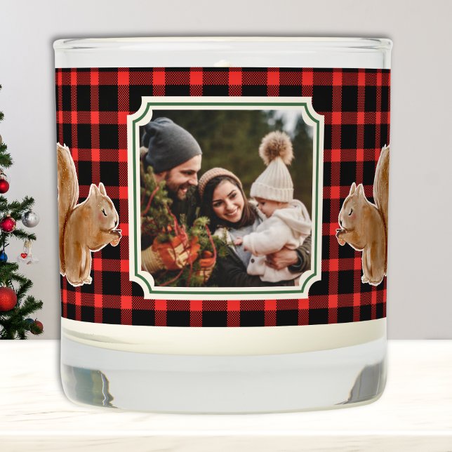 Modern Red Rustic Plaid Family Photo Christmas  Scented Candle (Red Plaid Family Photo Gift Candle. )