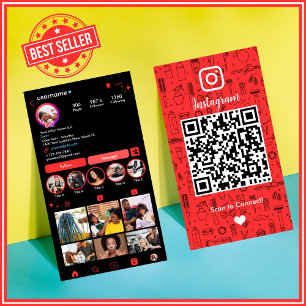 Modern Red Salon Instagram Social Media QR Code Business Card