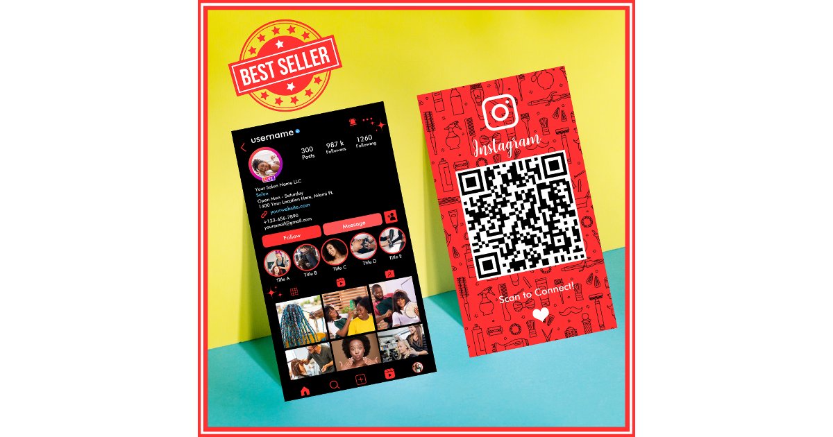 Modern Red Salon Instagram Social Media QR Code Business Card | Zazzle