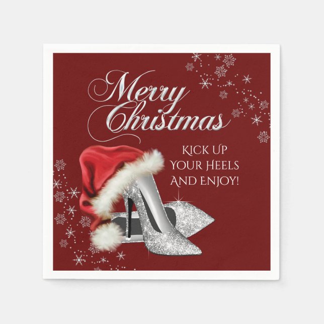 Modern Red Santa Hat Shoes Christmas Party Napkins (Front)