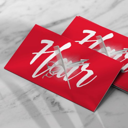 Modern Red Scissor  Comb Hair Stylist Business Card