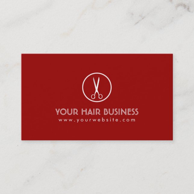 Modern Red Scissor Icon Hair Salon Business Card (Front)