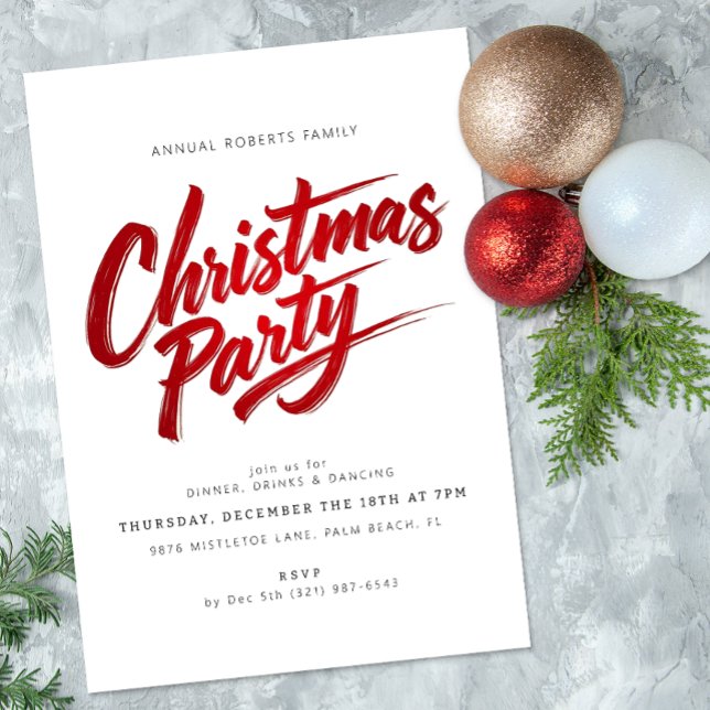 Modern Red Script Christmas Party Invitation (Christmas Party Invite)