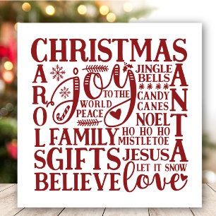 Modern Red Script Fun Christmas Subway Art Holiday Card