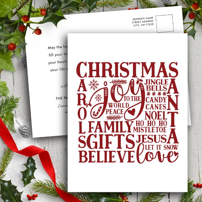 Modern Red Script Fun Christmas Subway Art Simple  Holiday Postcard (Creator Uploaded)