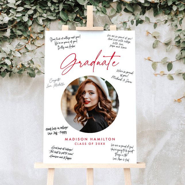 Modern Red Script Graduation Party Guest Book Foam Board (Creator Uploaded)