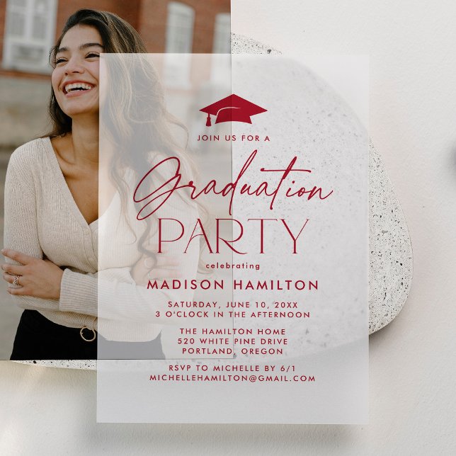 Modern Red Script Graduation Party Vellum Invitations (Creator Uploaded)