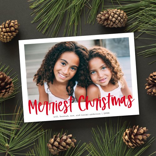 Modern Red Script Merriest Christmas Photo Holiday