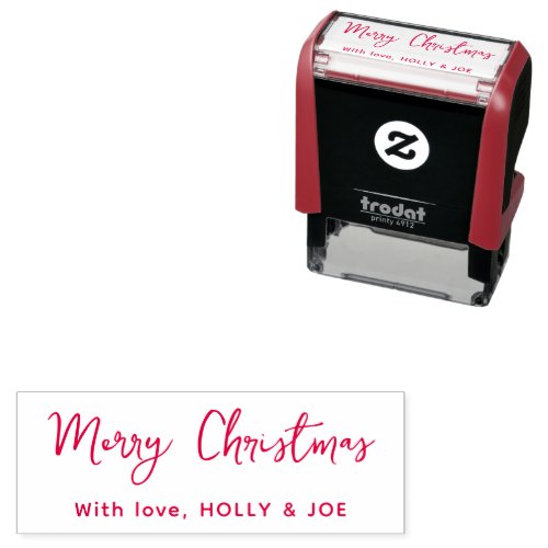 Modern Red Script Merry Christmas Name Self-inking Stamp