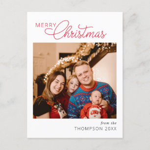 Modern Red Script Merry Christmas Photo Christmas Postcard