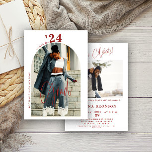 Modern Red Script Photo 2024 Minimal Grad Party Invitation
