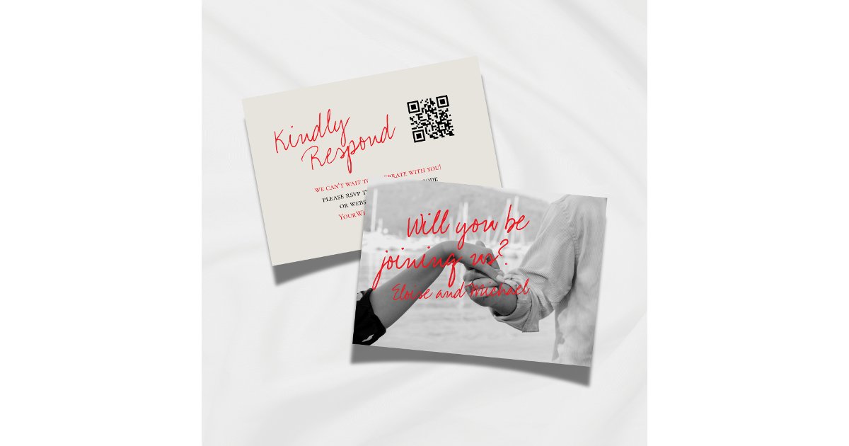 Redscriptz Background Pic Modern Red Script Photo Wedding RSVP | Zazzle