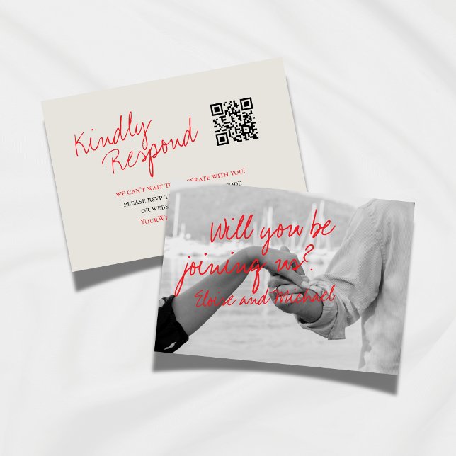 Modern Red Script Photo Wedding RSVP (Add a personal touch to your wedding RSVP card with this Handwritten Photo Response card. )
