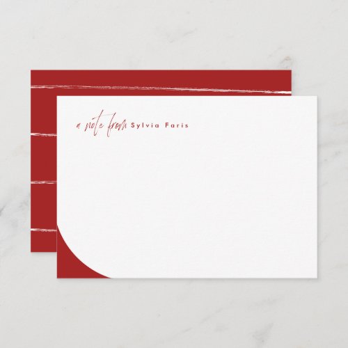 Modern red script trendy stylish personalized note card