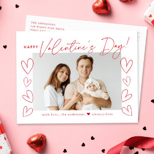 Modern Red Script Valentine's Day Photo Holiday Postcard