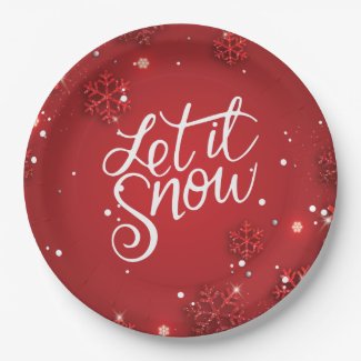 Modern Red, Silver Merry Christmas Snowflakes. 