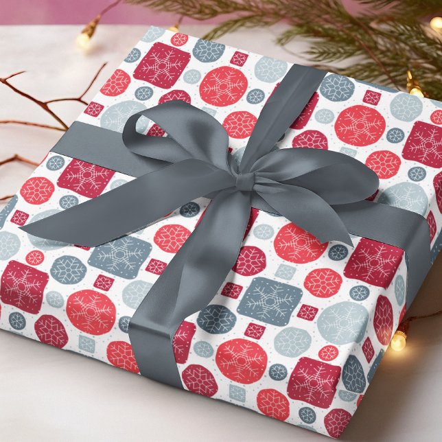 Modern Red Silver Snowflake Christmas Pattern Wrapping Paper (Creator Uploaded)